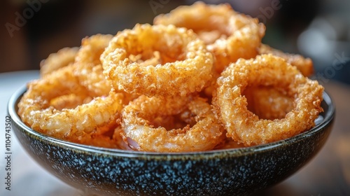 Crispy Fried Onion Rings in Bowl Appetizer Food Snack