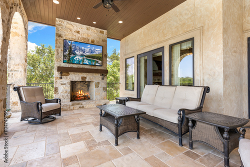 Elegant outdoor living space featuring comfortable seating and stunning views