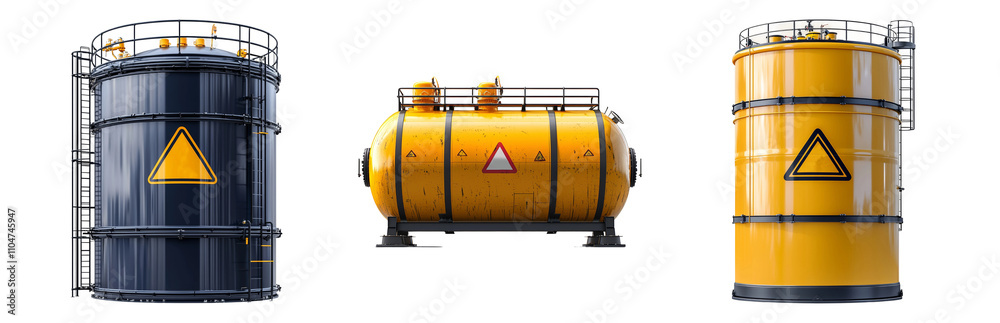 Industrial Storage Tanks with Warning Symbols Isolated on transparent background png Industrial Storage Tanks with Warning Symbols Isolated on transparent background png