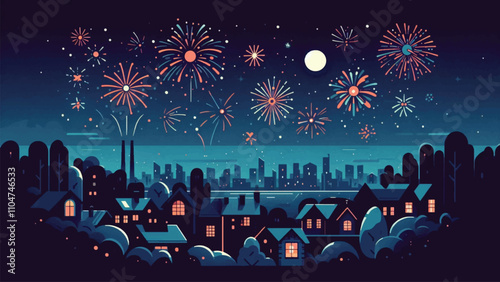 illustration of the night sky filled with fireworks, welcoming the arrival of the new year