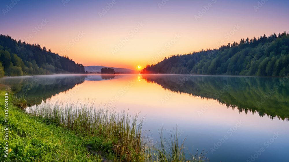 Fototapeta premium sunrise on the lake