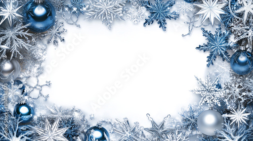 blue christmas background, christams decoration, middle empty space, snowflake