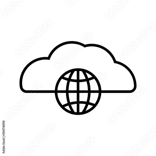 globe cloud icon vector black line white background