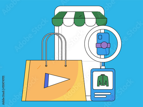 Internet celebrity live broadcast with goods vector internet hand drawn illustration
