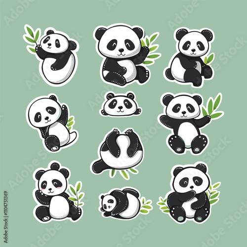 collection of cute vector panda stickers