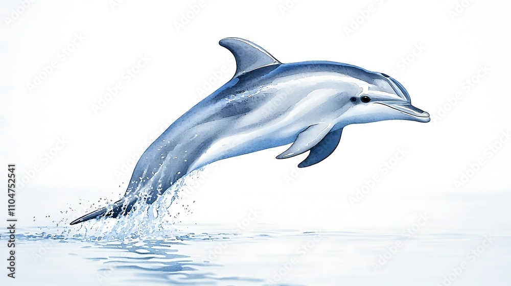 Obraz premium Leaping Dolphin Watercolor Painting Ocean Wildlife Marine Mammal Aquatic Animal Nature Sea Life