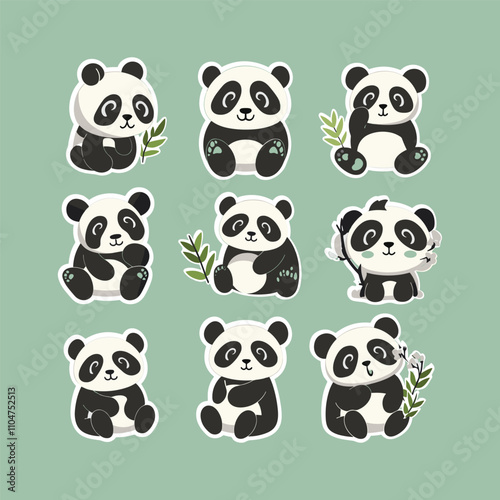 collection of cute vector panda stickers