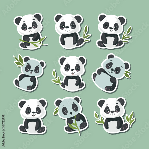 collection of cute vector panda stickers