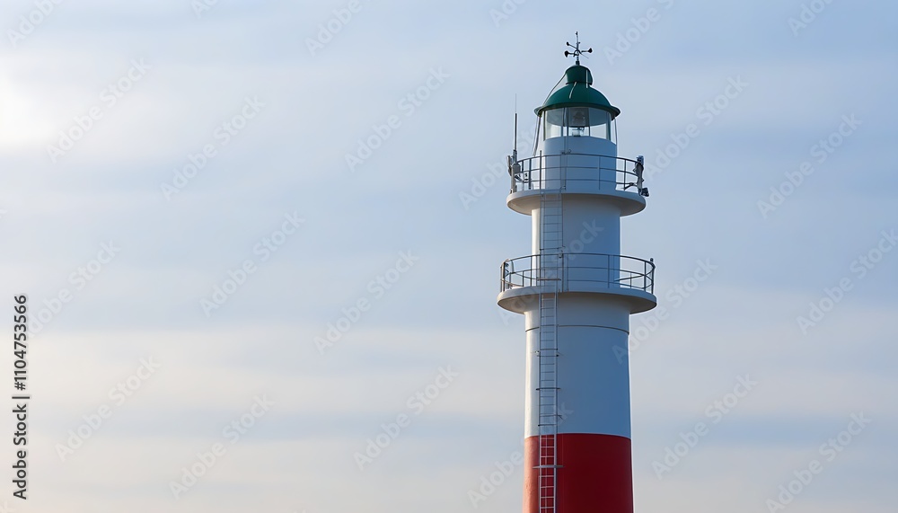 Classic Lighthouse Design on the Coast with Red and White Colors Classic Lighthouse Design on the Coast with Red and White Colors