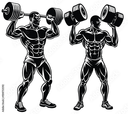 Weightlifter man Lifting a Barbell silhouette clip art vector illustration