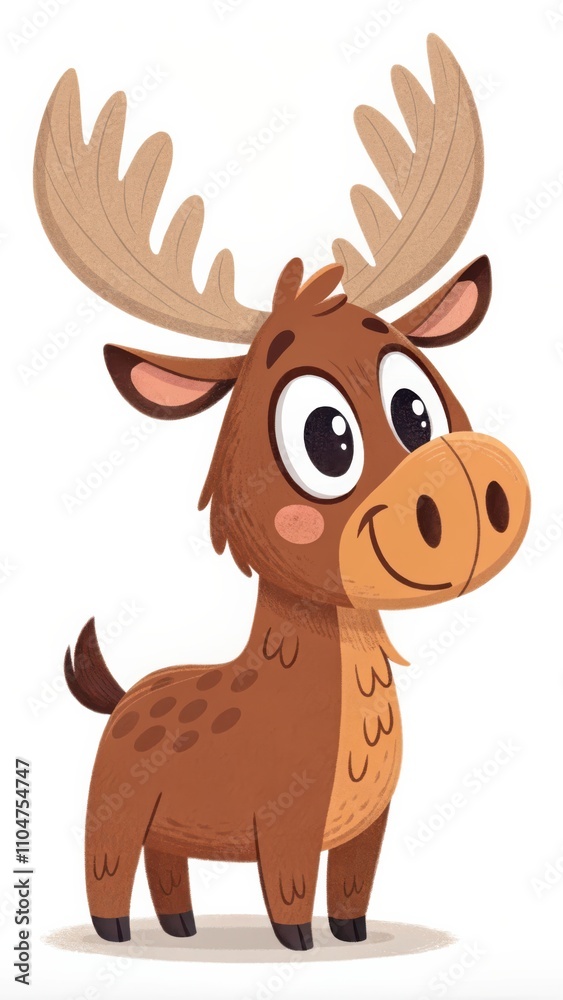 Cute Cartoon Moose Character Illustration With Friendly Expression and Large Antlers. Generative AI Cute Cartoon Moose Character Illustration With Friendly Expression and Large Antlers. Generative AI