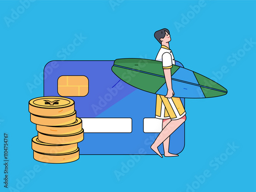 Credit card bill character flat vector concept operation hand drawn illustration
