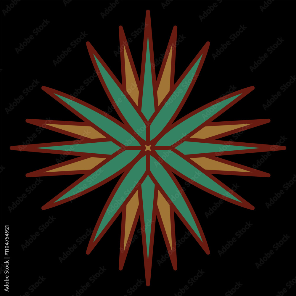Abstract round star shape. Geometrical mandala. On black background. Abstract round star shape. Geometrical mandala. On black background.