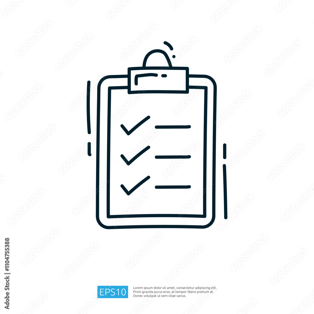 A simple line drawing of a clipboard with a checklist, featuring three checked items, symbolizing organization and task management. A simple line drawing of a clipboard with a checklist, featuring three checked items, symbolizing organization and task management.