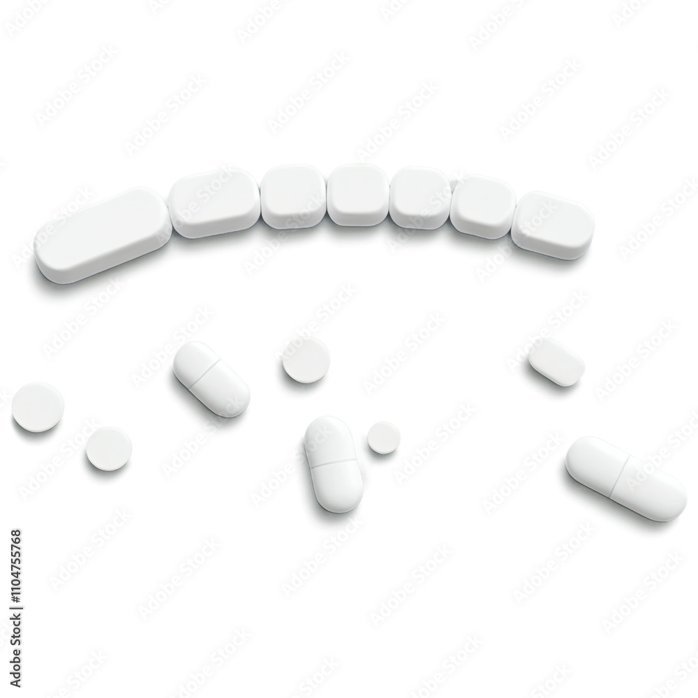Various white tablet forms arranged on a surface showcasing pharmaceutical products for health Various white tablet forms arranged on a surface showcasing pharmaceutical products for health