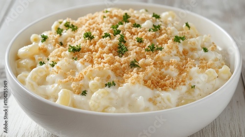 Creamy Macaroni and Cheese Baked with Crispy Breadcrumbs and Herbs