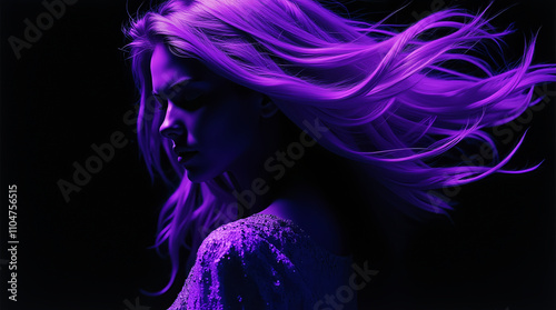 dynamic shot of woman with purple hair in motion