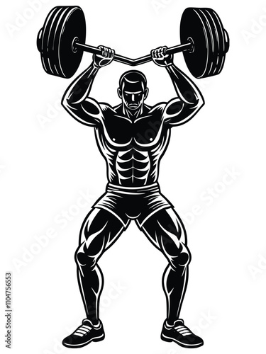 Weightlifter man Lifting a Barbell silhouette clip art vector illustration