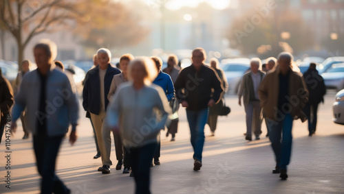 AI generative. Motion blur of people walking activity in the morning. 2