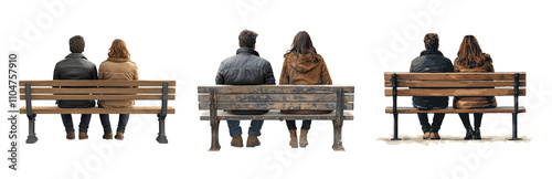 Couples Sitting on Benches in Different Settings Isolated on transparent background png photo
