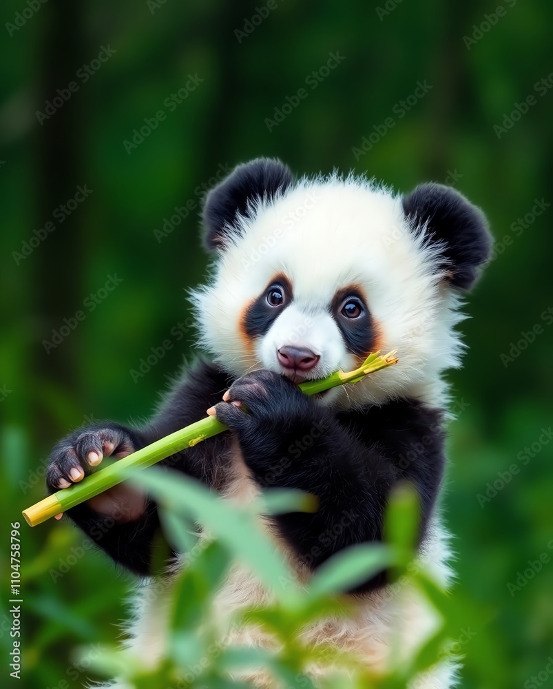 Obraz premium giant panda eating bamboo