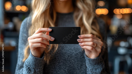 Sleek black premium credit card mockup lying on a flat surface symbolizes luxury, exclusivity, financial power, and modern simplicity with a focus on minimalistic and high-end design elements