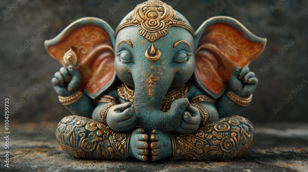 Fototapeta premium Colorful elephant statue in meditative pose