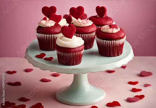 cupcake stand with red frosting decorated for holiday celebrations photo