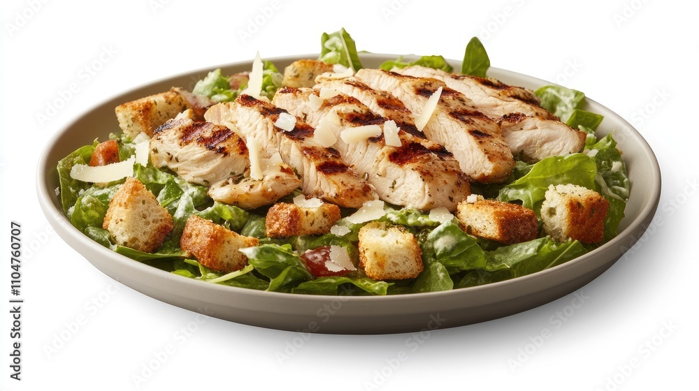Grilled Chicken Salad with Croutons and Fresh Green Leafy Vegetables