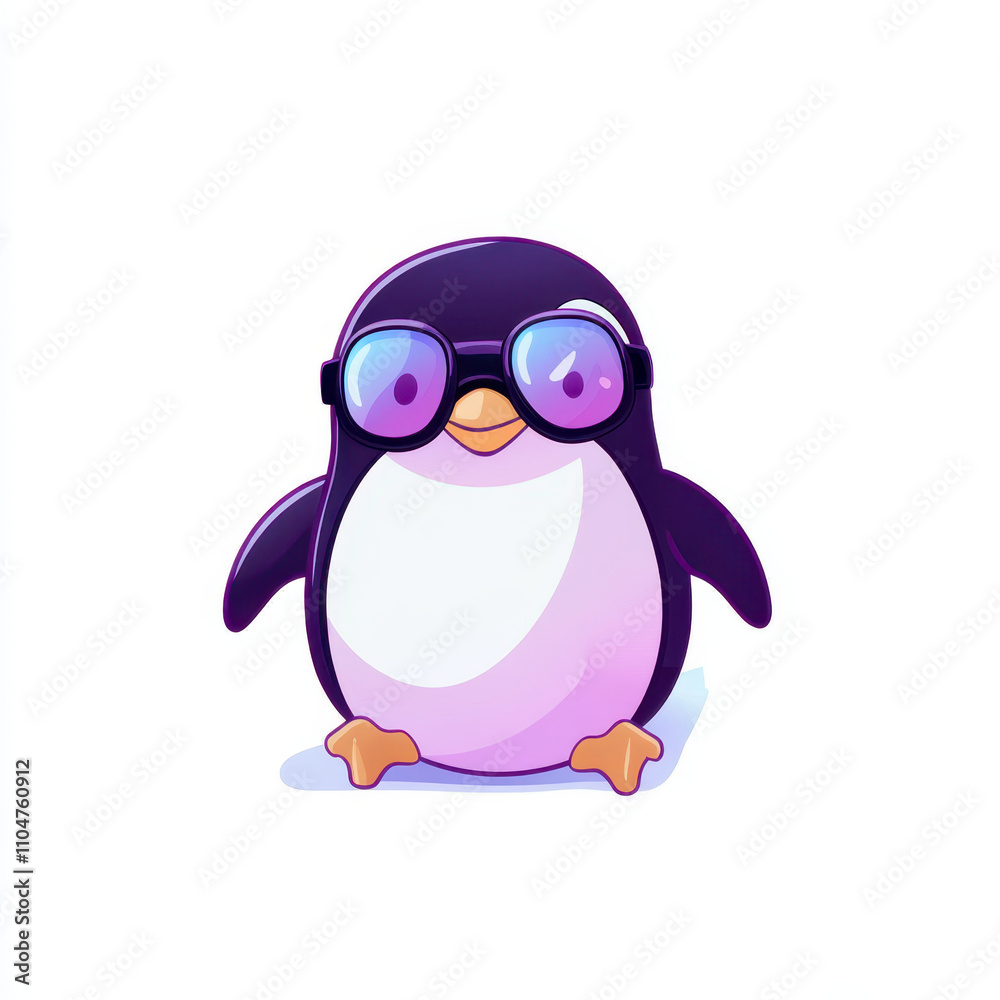 Obraz premium cartoon penguin wearing stylish glasses stands confidently, showcasing playful and fun character. This adorable penguin is perfect for children illustrations or playful designs