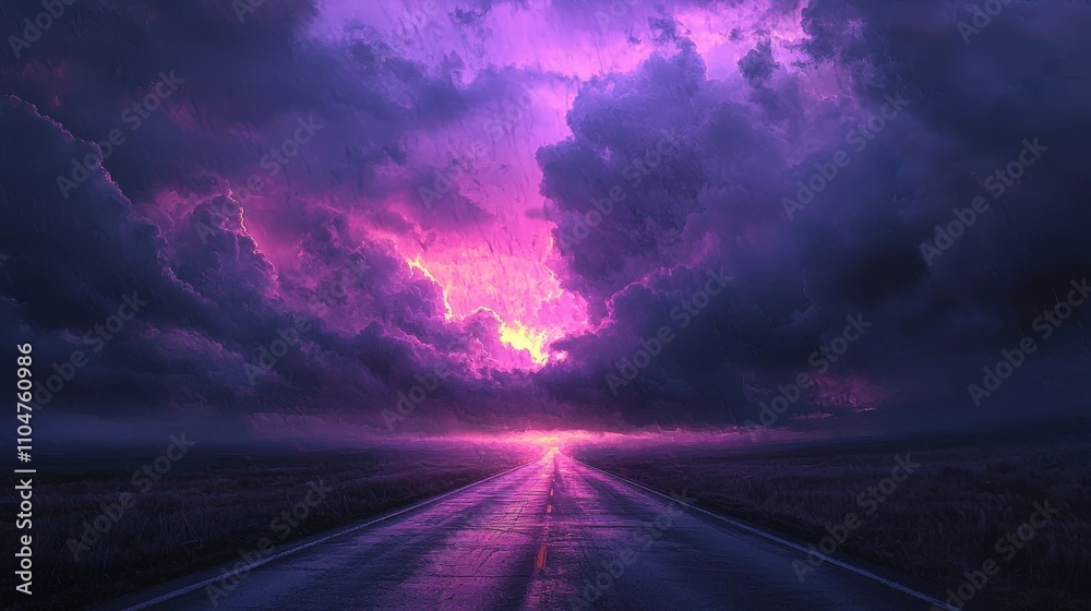 Dramatic stormy sky over a reflective road Dramatic stormy sky over a reflective road