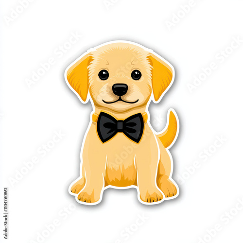 cartoon puppy with bowtie, sitting happily and wagging its tail. This adorable character exudes charm and playfulness, perfect for various designs