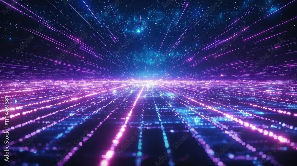 Naklejka premium Vibrant cosmic landscape with light trails