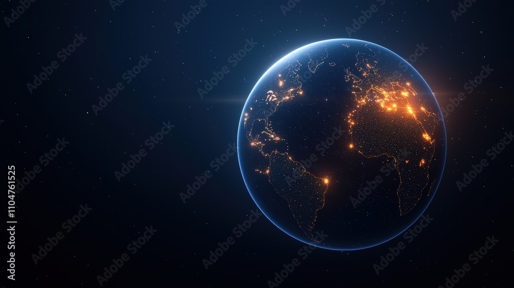 Fototapeta premium Earth illuminated at night with starry background