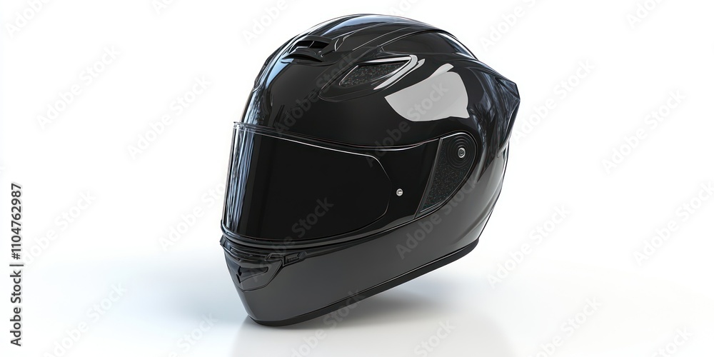 Sleek black motorcycle helmet with visor, isolated on white background. Sleek black motorcycle helmet with visor, isolated on white background.