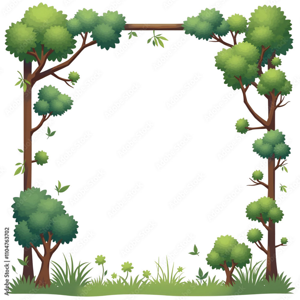 Green tree border, green leaves border frame transparent background Green tree border, green leaves border frame transparent background