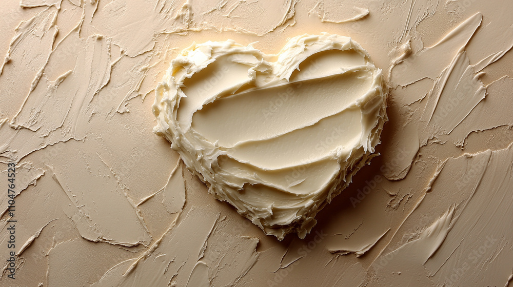 heart-shaped cream smear on a smooth white surface symbolizing love self-care and minimalism with soft textures conveying simplicity tenderness and the essence of beauty rituals heart-shaped cream smear on a smooth white surface symbolizing love self-care and minimalism with soft textures conveying simplicity tenderness and the essence of beauty rituals