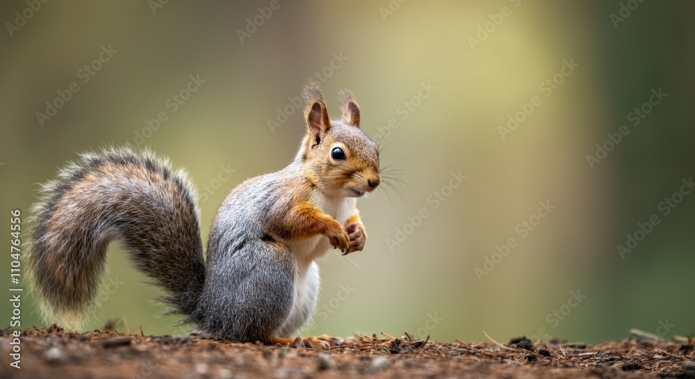Eurasian Red Squirrel Sitting on Forest Floor Eurasian Red Squirrel Sitting on Forest Floor