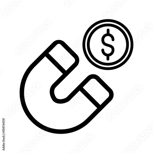 money magnet icon vector black line white background