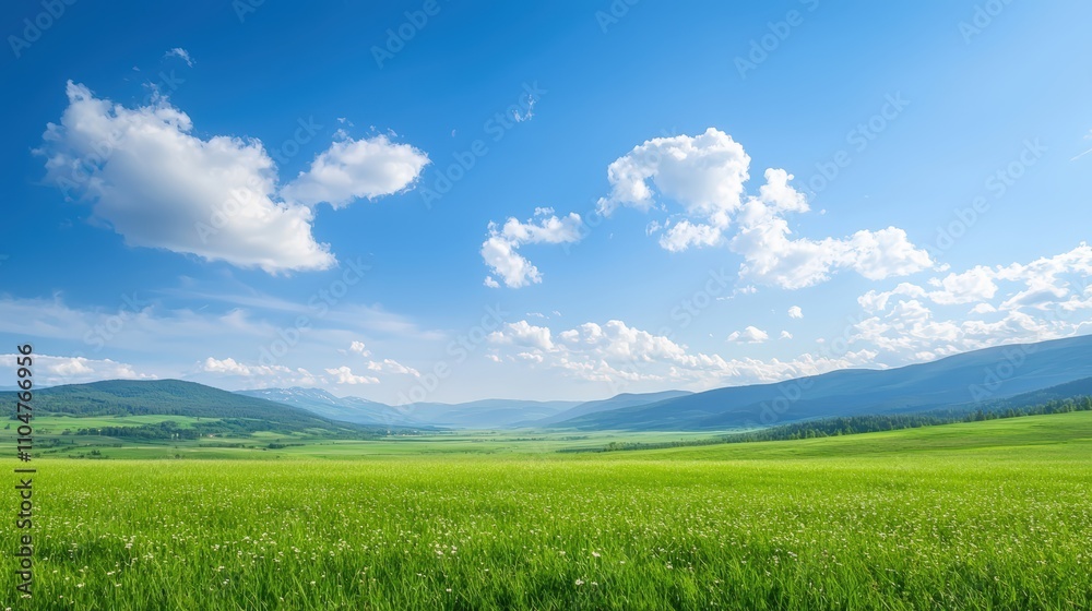 Obraz premium Vast green meadow under a clear blue sky