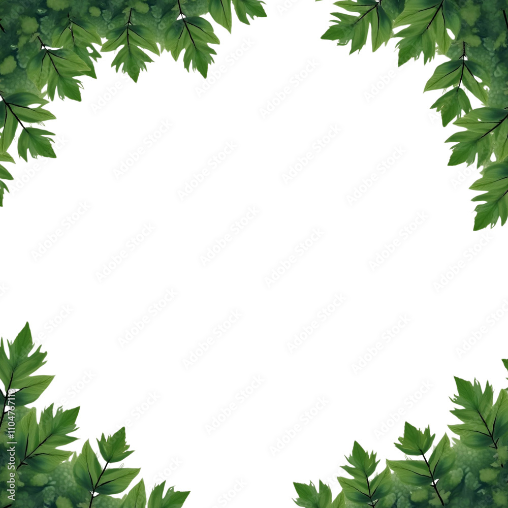 Green tree border, green leaves border frame transparent background