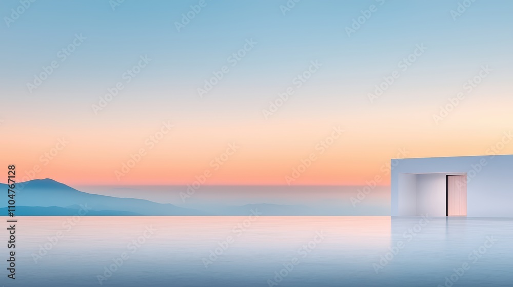 Serene sunset over a minimalist architectural space Serene sunset over a minimalist architectural space