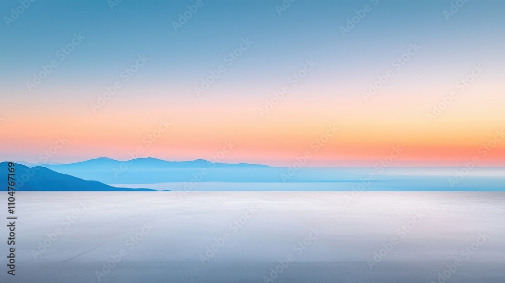 Serene sunset over distant mountains and horizon Serene sunset over distant mountains and horizon