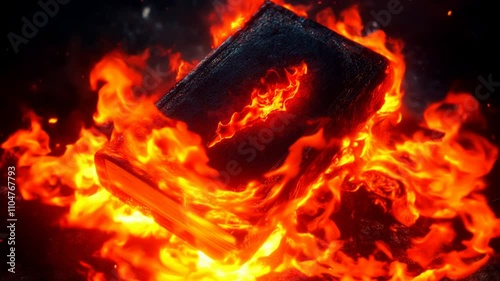 Enchanted Book Surrounded by Fiery Aura and Flames, Radiating Mystical Energy and Intense Glow, Captivating Viewers with Warmth and Magic in Fantasy Realm
