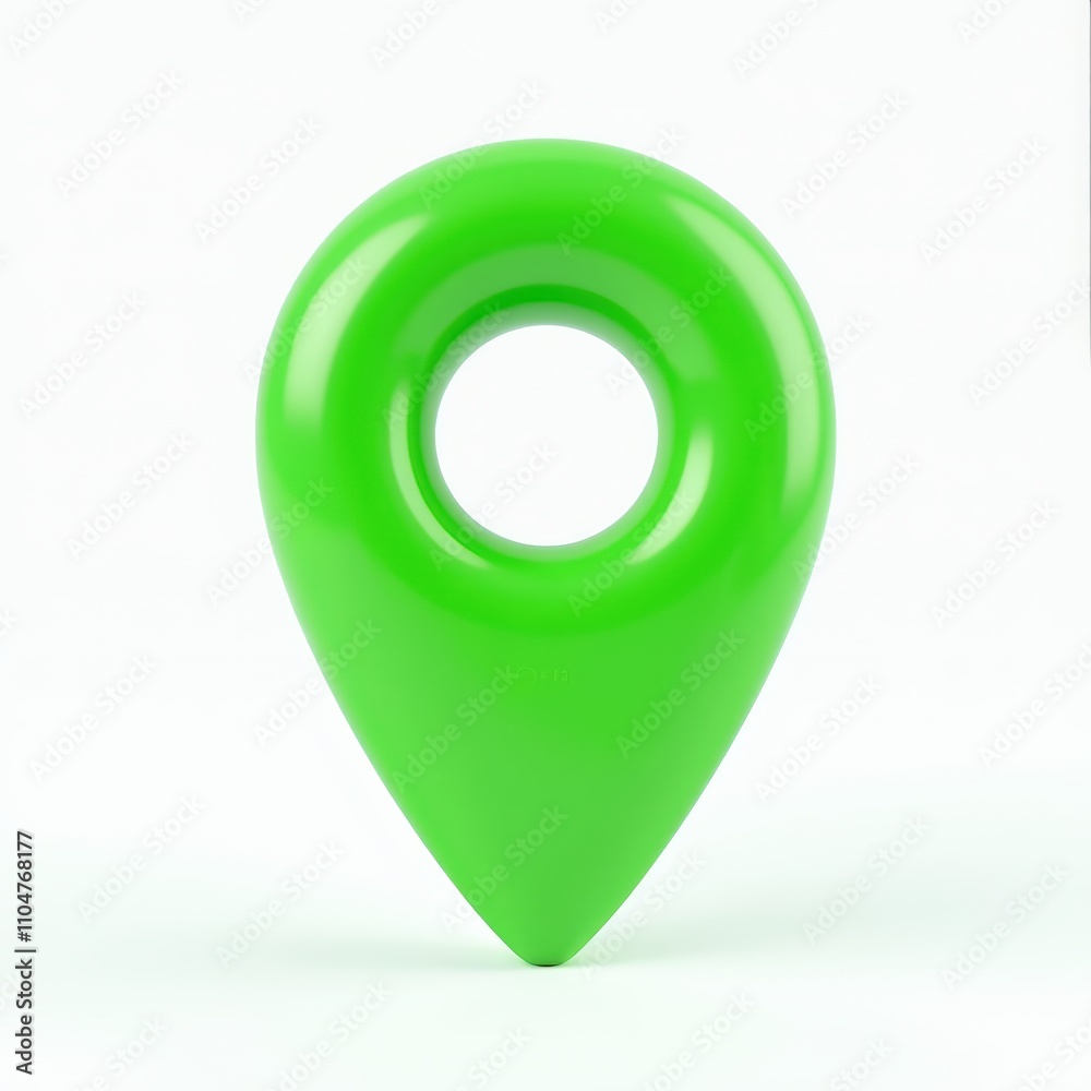 A glossy green 3D map marker icon with a sleek design, set against a neutral white background. A glossy green 3D map marker icon with a sleek design, set against a neutral white background.