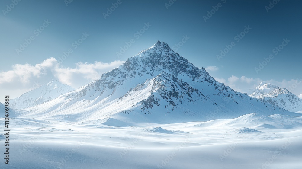 Obraz premium Majestic Snow-Capped Mountain Under Clear Blue Sky in Winter Landscape