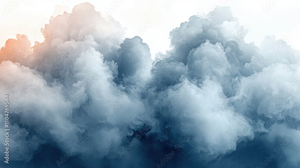 Naklejka premium Soft Gray Clouds with Hints of Orange in a Bright Sky Background