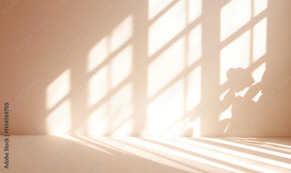 Fototapeta premium Minimalist Light and Shadow Abstract Beige Background for Product Display with Window Curtain Effects