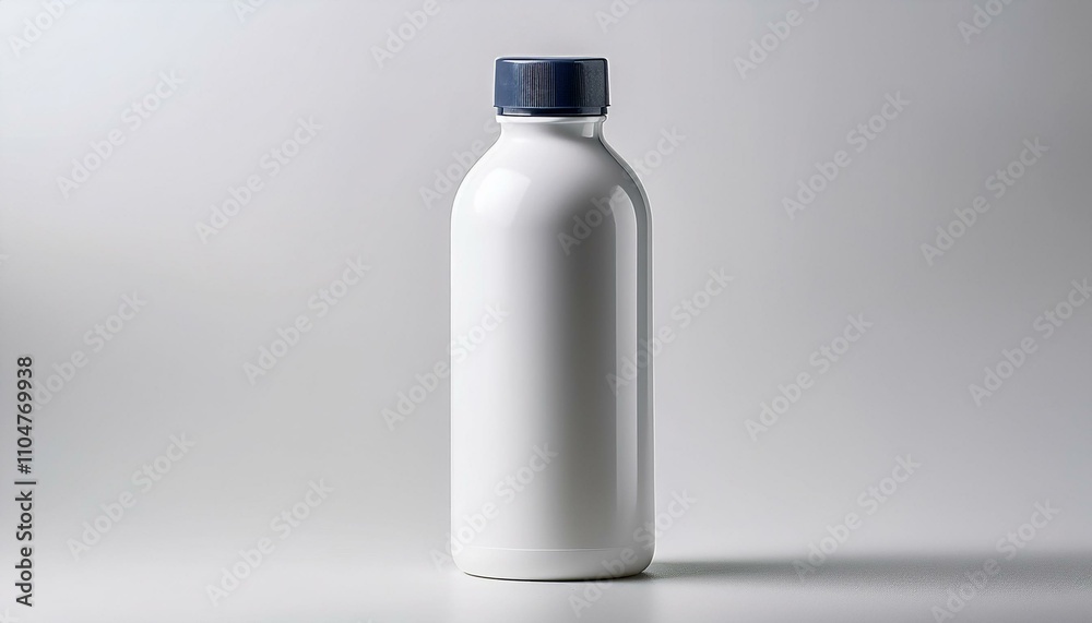 Blank white bottle with a dark lid against a white background. Blank white bottle with a dark lid against a white background.