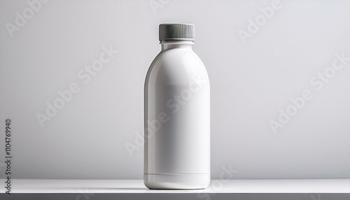 Blank white plastic bottle on a white background. Minimalist product mockup.